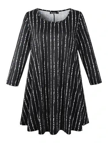 Veranee Women's Plus Size Swing Tunic Top 3/4 Sleeve Floral Flare T-Shirt 