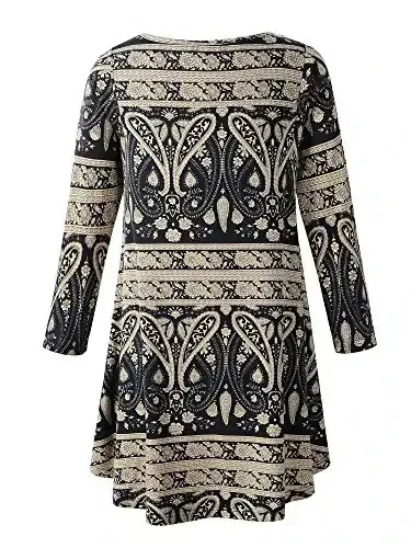 Veranee Women's Plus Size Swing Tunic Top 3/4 Sleeve Floral Flare T-Shirt - VERANEE (1)