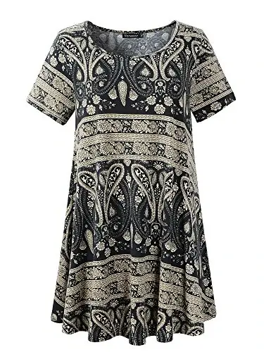Veranee Women's Plus Size Swing Tunic Top 3/4 Sleeve Floral Flare T-Shirt - 1