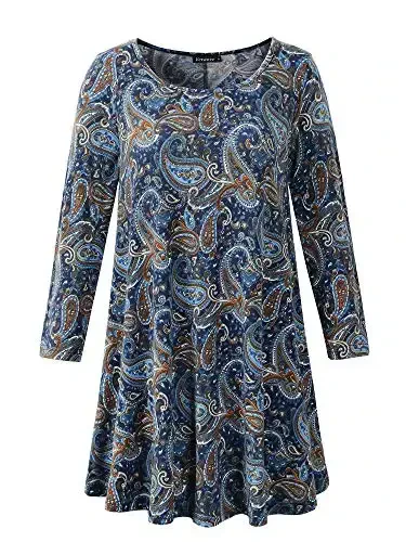 Veranee Women's Plus Size Swing Tunic Top 3/4 Sleeve Floral Flare T-Shirt - VERANEE