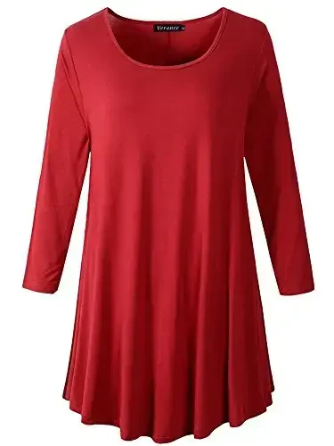 Veranee Women's Plus Size Swing Tunic Top 3/4 Sleeve Floral Flare T-Shirt 