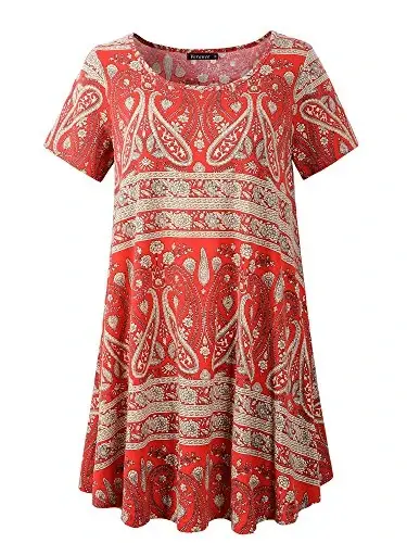 Veranee Women's Plus Size Swing Tunic Top 3/4 Sleeve Floral Flare T-Shirt - 1