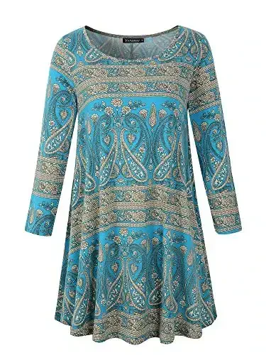 Veranee Women's Plus Size Swing Tunic Top 3/4 Sleeve Floral Flare T-Shirt - VERANEE