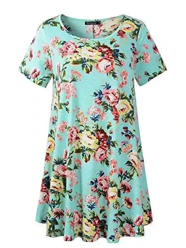 Veranee Women's Plus Size Swing Tunic Top 3/4 Sleeve Floral Flare T-Shirt - VERANEE