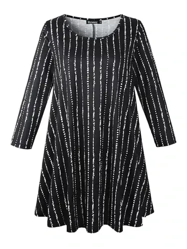 Veranee Women's Plus Size Swing Tunic Top 3/4 Sleeve Floral Flare T-Shirt 