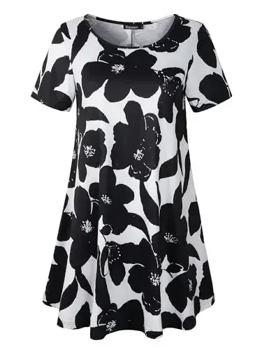 Veranee Women's Plus Size Swing Tunik Top 3/4 Sleeve Floral Flare T-Shirt - 1