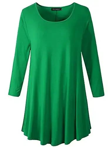 Veranee Women's Plus Size Swing Tunik Top 3/4 Yengli Gull Flare Futbolka - 1