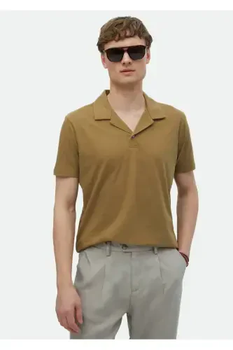 Верблюжий однотонный поло с воротником, 100% хлопок, футболка. - 1