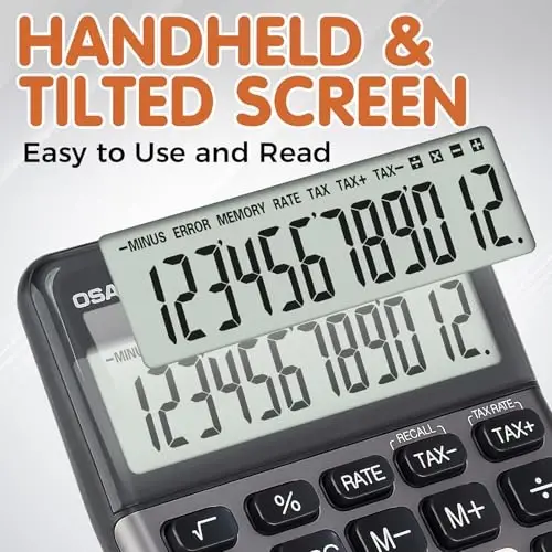 Pendancy Office Small Calculator Desktop with Tax+/- for Tax Calculation, 12 Digit Large LCD Display, Solar Battery Power, Durable Portable Design, Financial Accounting Business Home Use(OS-200T-Gray) - PENDANCY (1)