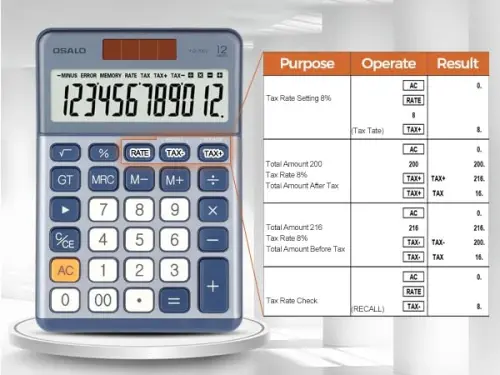 Pendancy Office Small Calculator Desktop with Tax+/- for Tax Calculation, 12 Digit Large LCD Display, Solar Battery Power, Durable Portable Design, Financial Accounting Business Home Use(OS-200T-Blue) - 5