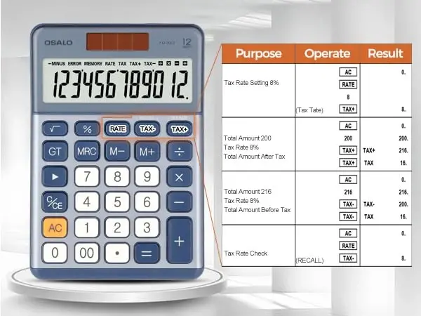 Pendancy Office Small Calculator Desktop with Tax+/- for Tax Calculation, 12 Digit Large LCD Display, Solar Battery Power, Durable Portable Design, Financial Accounting Business Home Use(OS-200T-Blue) - 5