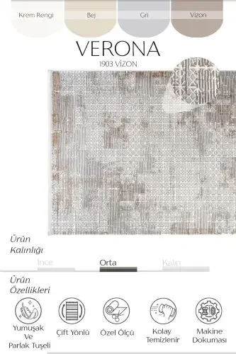 Verona 1903 Vizon Salon Halısı Koridor Kesme Yolluk Yumuşak Doku Kaymaz Tozumaz Dokuma Makine Halısı-Vizon 2 - COOL HALI (1)
