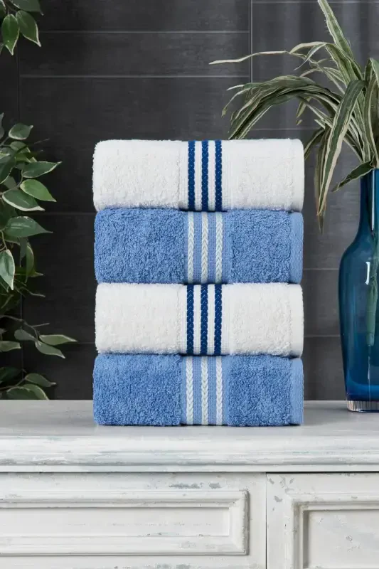 Veronica Small 4-piece Towel Set 50x90 cm - Indigo - CASNACK