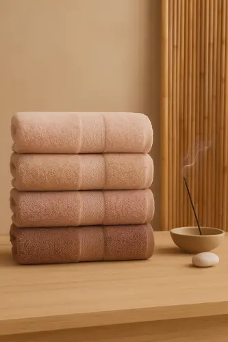 Veronica Small 4'lü Havlu Seti 50x90 cm. -Pudra - CASNACK (1)