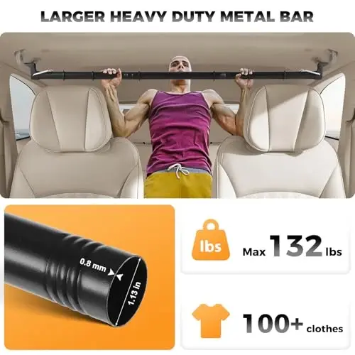 Вешалка для одежды в машину, тяжелые крючки, штанга удлиняется до 66 дюймов, универсальная для автомобилей, грузовиков, внедорожников, фургонов, автодомов, путешественников (премиум черный) - 4