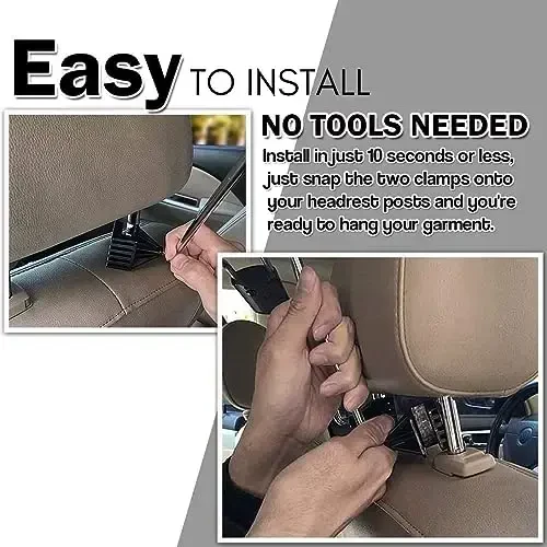 Вешалка для подголовника автомобиля ZONETECH Chrome 2 шт. - качественный держатель для одежды, пиджака, пальто с креплением для подголовника - 4