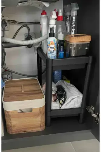 Vesken 2-Tier Under Sink Kitchen Bathroom Organizer Rack Unit (BLACK) - 3