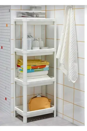 Vesken 3 Bölmeli Banyo Raf Ünitesi Beyaz-Beyaz - 4