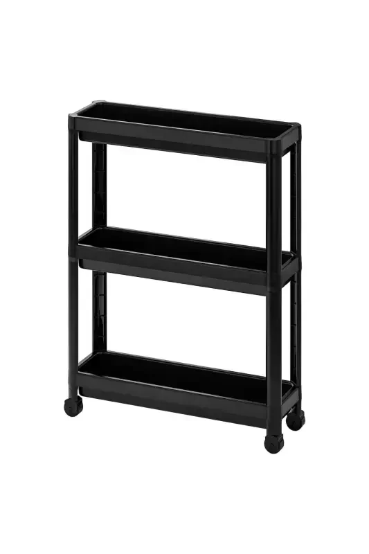 Vesken Black 3-Tier Rolling Rectangular Shelf Unit Bathroom Kitchen Organizer Rack Modern Storage Shelf - 2