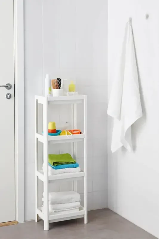 Vesken White 4-Tier Bathroom Shelf Unit Towel Organizer Compartmentalized Storage Kitchen Rack - 1
