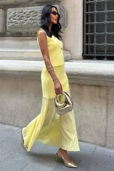 Vest And Pleated Skirt Knitted Suit 10001 - 5