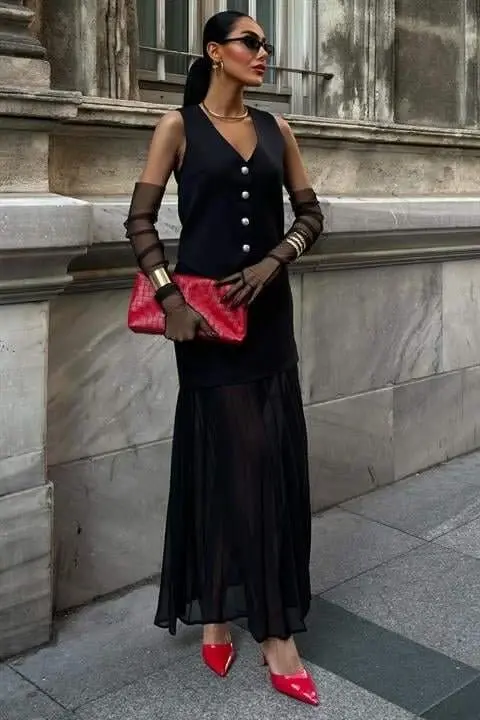 Vest And Pleated Skirt Premium Suit 10096 - BÜYÜKBEDENIZ