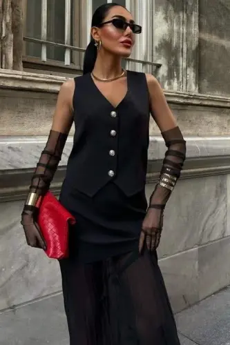 Vest And Pleated Skirt Premium Suit 10096 - BÜYÜKBEDENIZ (1)