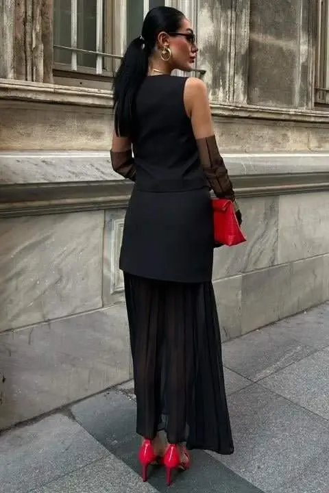 Vest And Pleated Skirt Premium Suit 10096 - 3