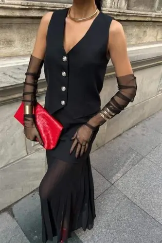 Vest And Pleated Skirt Premium Suit 10096 - 4