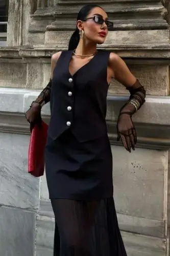 Vest And Pleated Skirt Premium Suit 10096 - 6