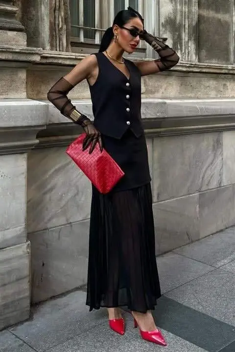 Vest And Pleated Skirt Premium Suit 10096 - 8