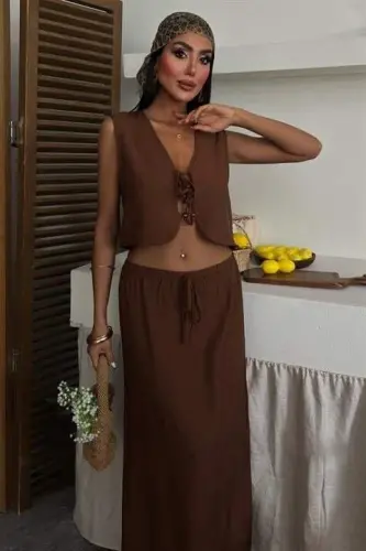 Vest Front Tie Long Skirt Suit 10192 - BÜYÜKBEDENIZ (1)