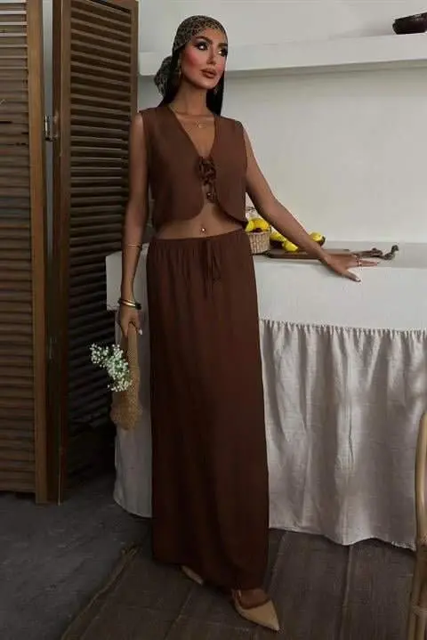 Vest Front Tie Long Skirt Suit 10192 - 5