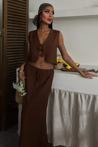 Vest Front Tie Long Skirt Suit 10192 - 7