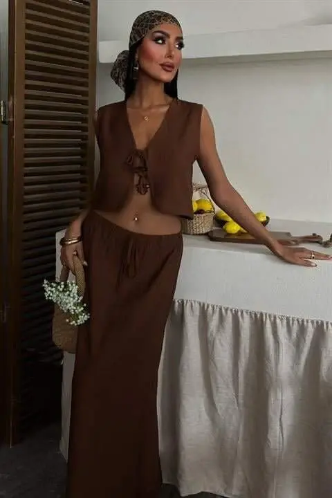 Vest Front Tie Long Skirt Suit 10192 - 7