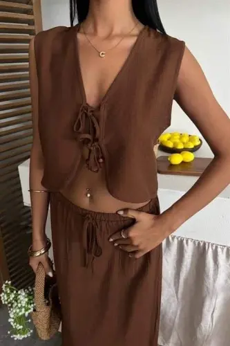 Vest Front Tie Long Skirt Suit 10192 - 8