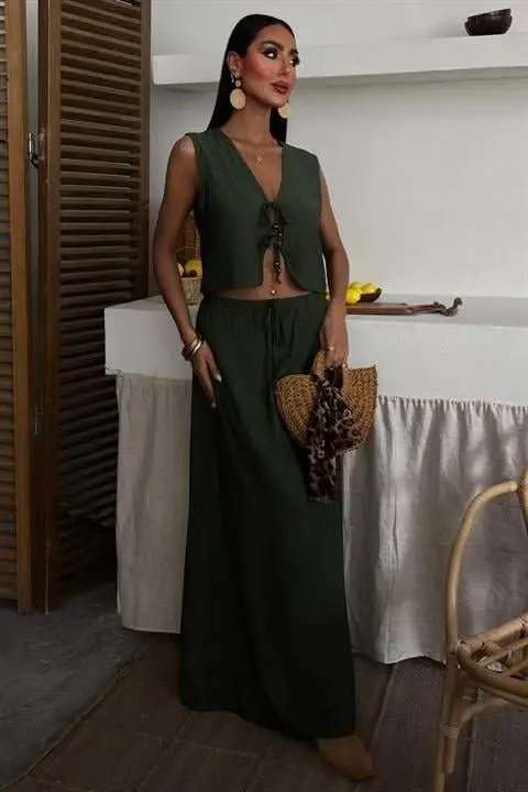Vest Front Tie Long Skirt Suit 10192 - 1
