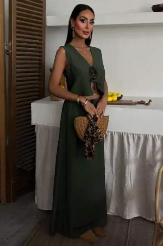 Vest Front Tie Long Skirt Suit 10192 - 3