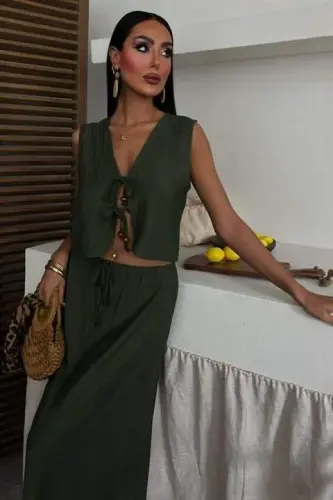 Vest Front Tie Long Skirt Suit 10192 - 4