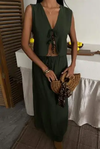 Vest Front Tie Long Skirt Suit 10192 - 7