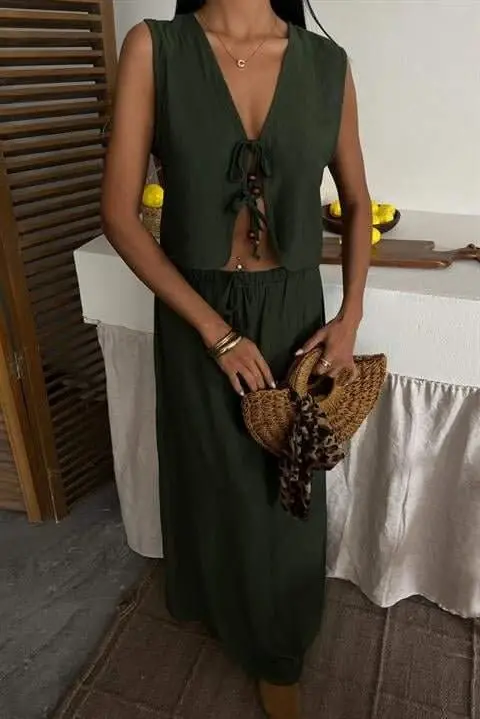 Vest Front Tie Long Skirt Suit 10192 - 7