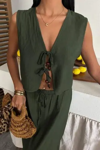 Vest Front Tie Long Skirt Suit 10192 - 8