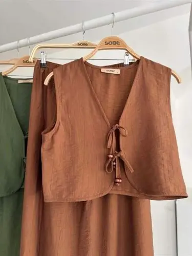 Vest Front Tie Long Skirt Suit 10192 - 9