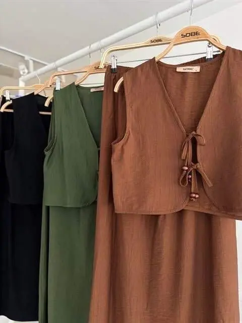 Vest Front Tie Long Skirt Suit 10192 - 11