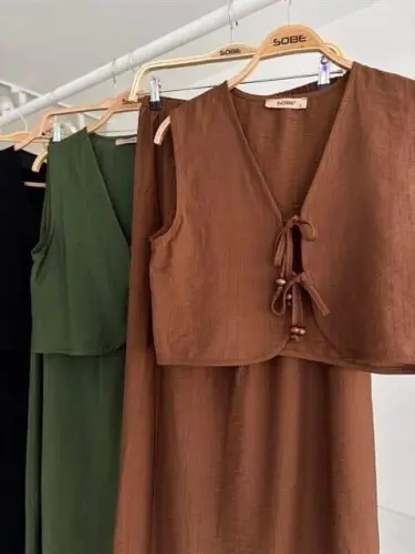 Vest Front Tie Long Skirt Suit 10192 - 13