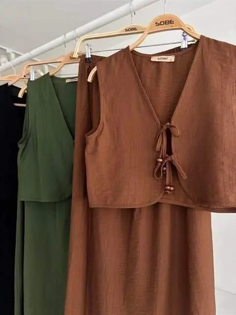 Vest Front Tie Long Skirt Suit 10192 - 13