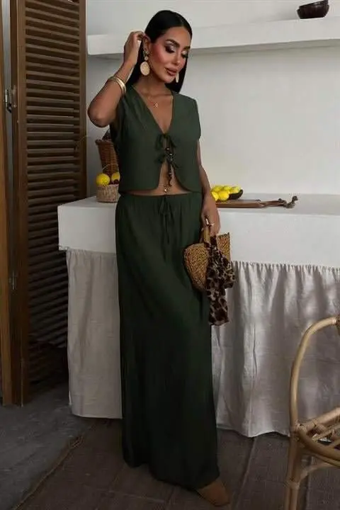 Vest Front Tie Long Skirt Suit 10192 - 2