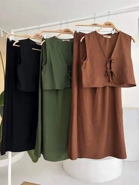 Vest Front Tie Long Skirt Suit 10192 - 10