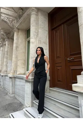 Vest Pants Pocketed Suit-BLACK - 8