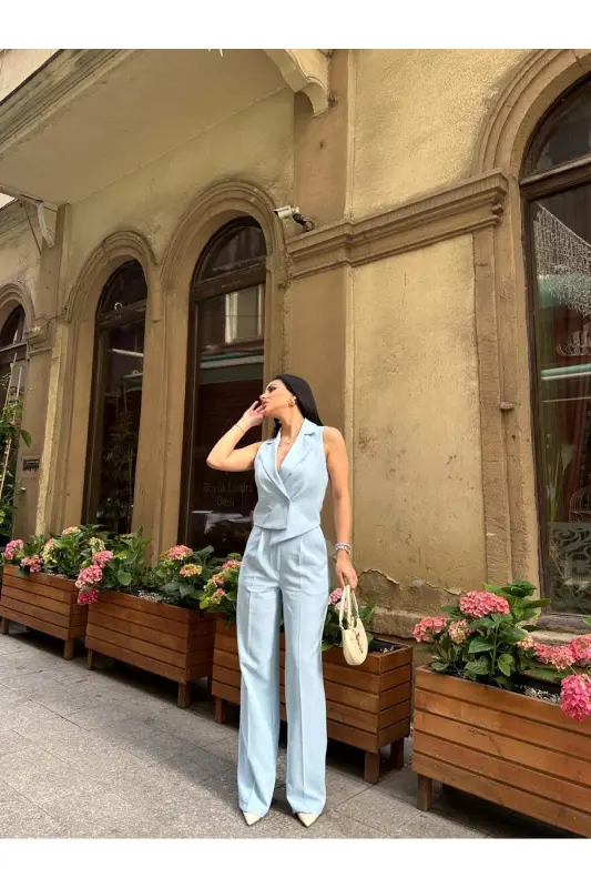 Vest Pants Pocketed Suit-BLUE - 6
